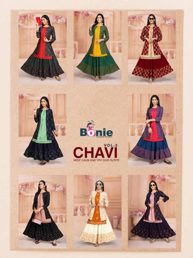 Bonie Chavi 2  Latest Fancy Regular Wear Rayon Printed Kurtis With Skirt Collection 